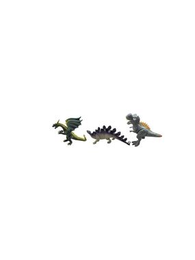 3-Piece Kids Dinosaur & Dragon Toy Set — Green, Purple, Gray
